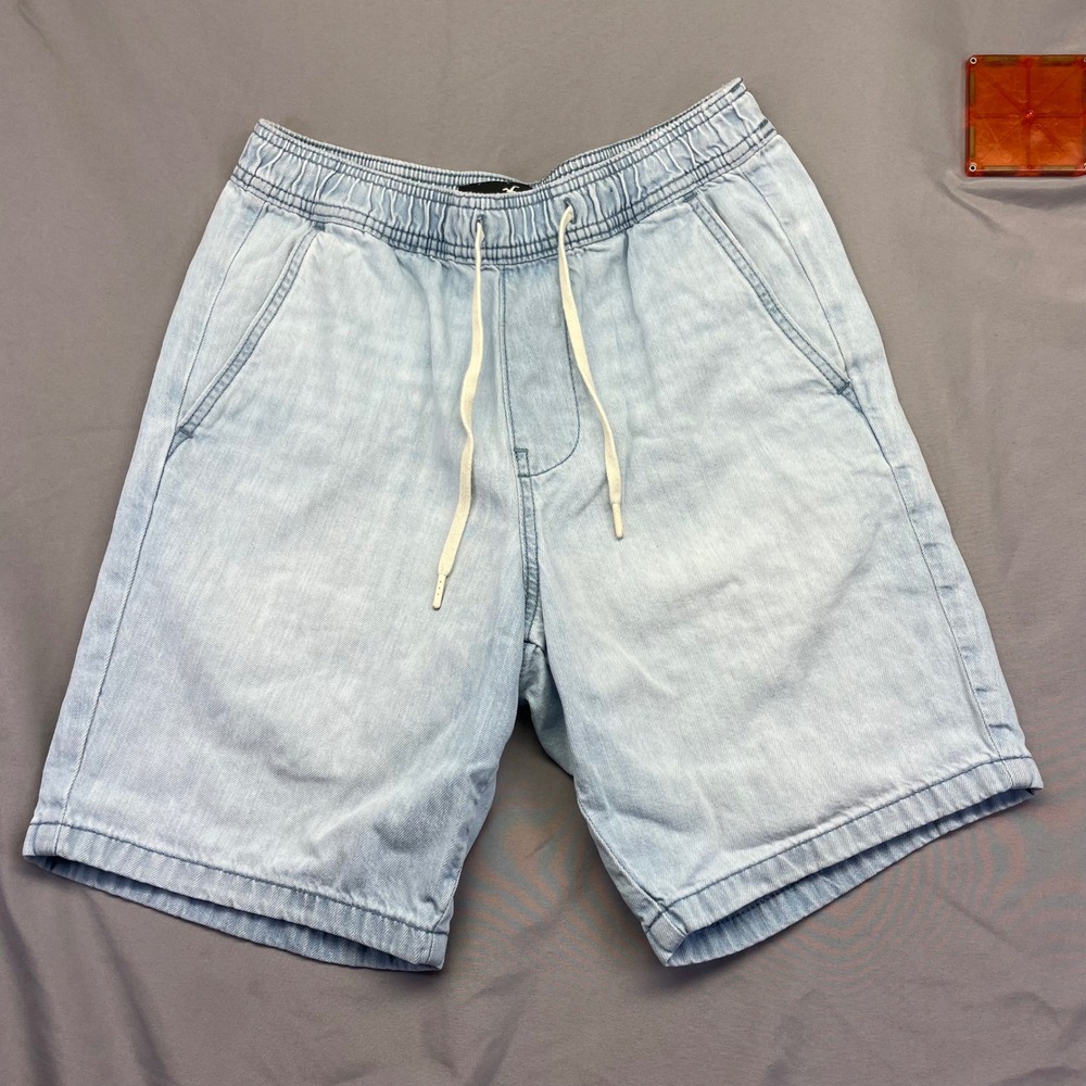 Hollister Light Wash Denim Jogger Shorts Elastic Waist Drawstring Blue Mens XS